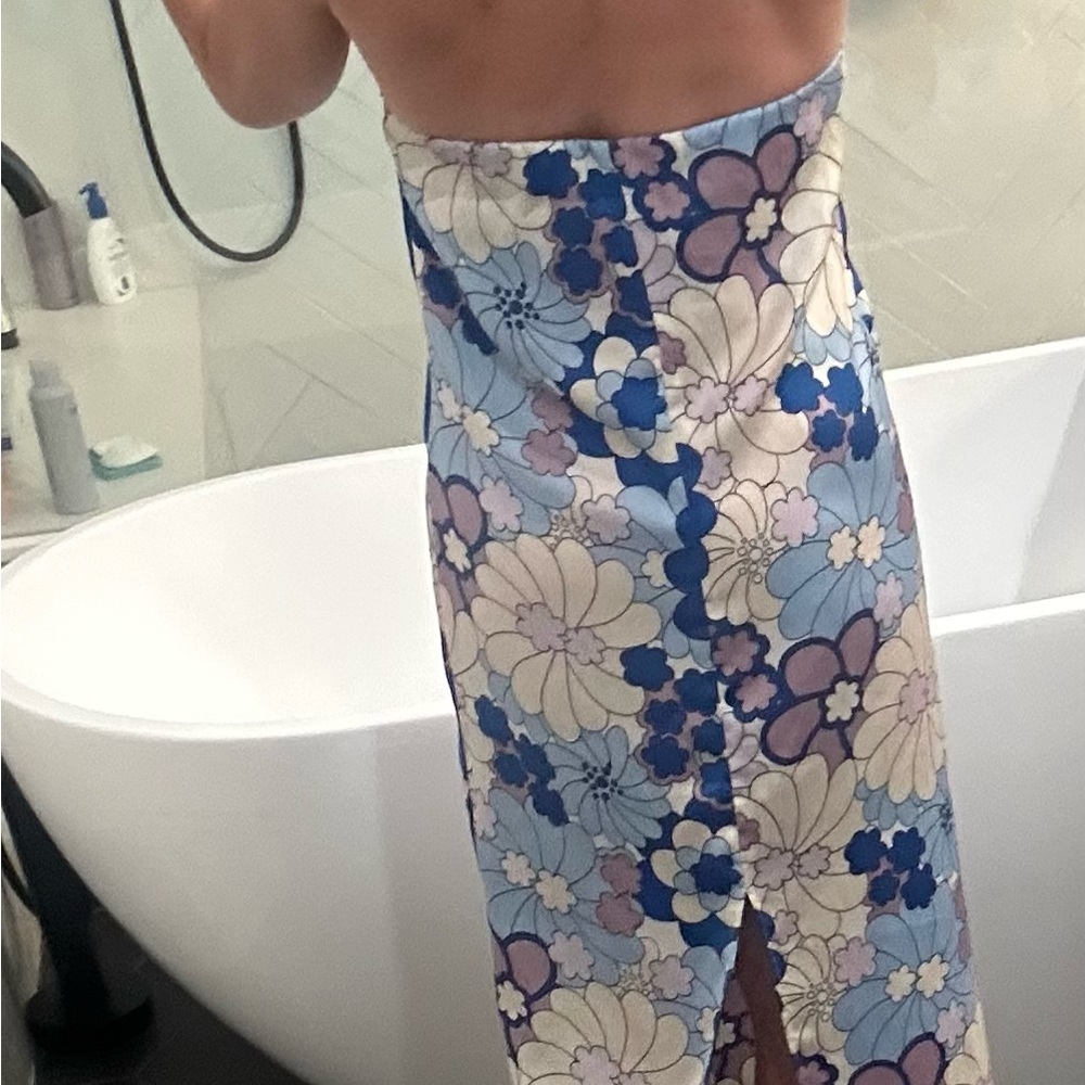 Zara Blue White Pink Floral Strapless Maxi Dress - Picture 7 of 10